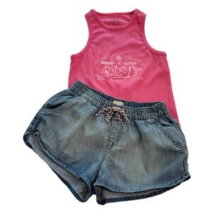 Roxy Girl Music Never Stops Chambray Shorts & NWT Pink Vintage Tank Girl Size 12